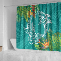 Polynesia Shower Curtain Sharks Duo Tropical Teal LT7 - Polynesian Pride