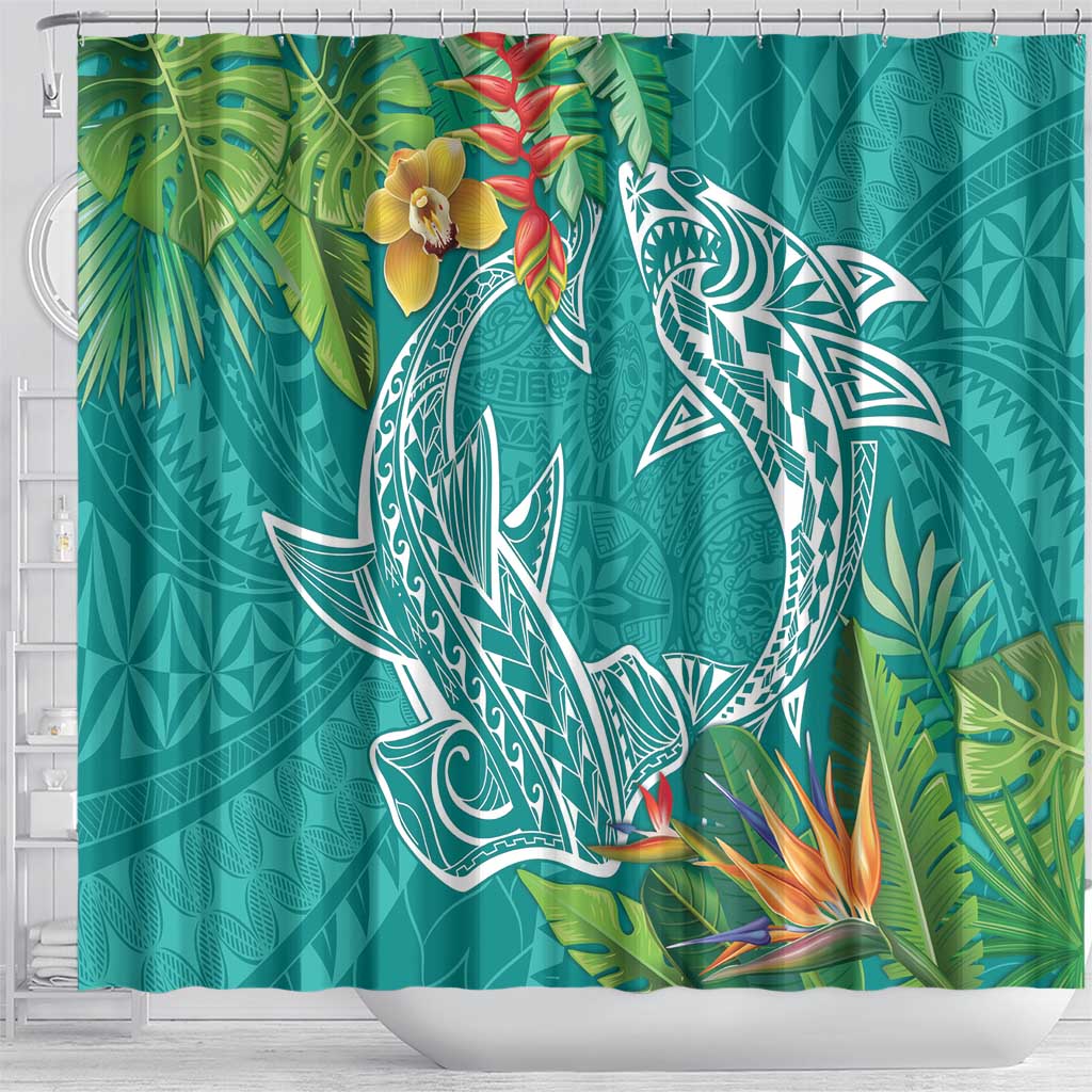 Polynesia Shower Curtain Sharks Duo Tropical Teal LT7 - Polynesian Pride