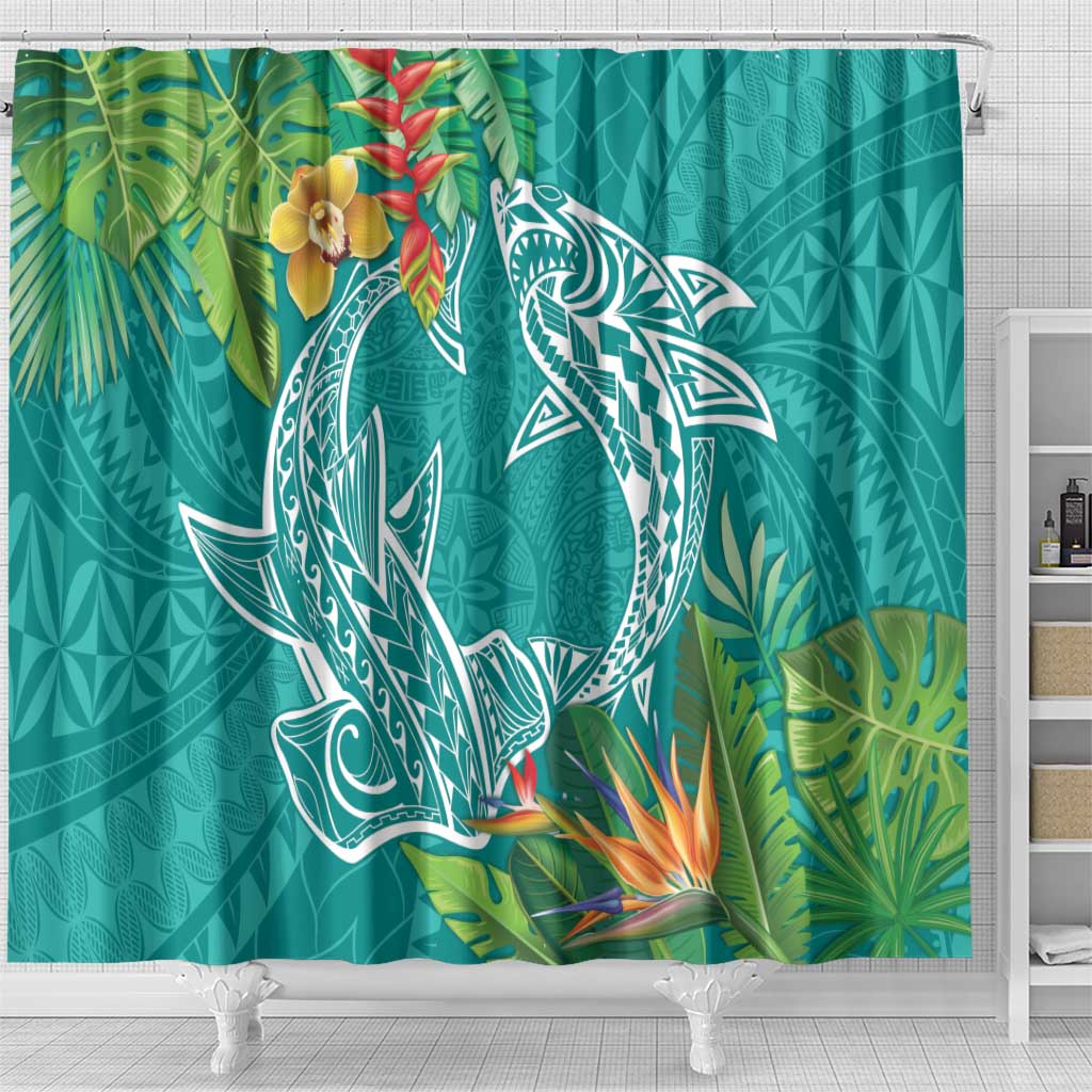 Polynesia Shower Curtain Sharks Duo Tropical Teal LT7 - Polynesian Pride