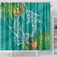 Polynesia Shower Curtain Sharks Duo Tropical Teal LT7 - Polynesian Pride