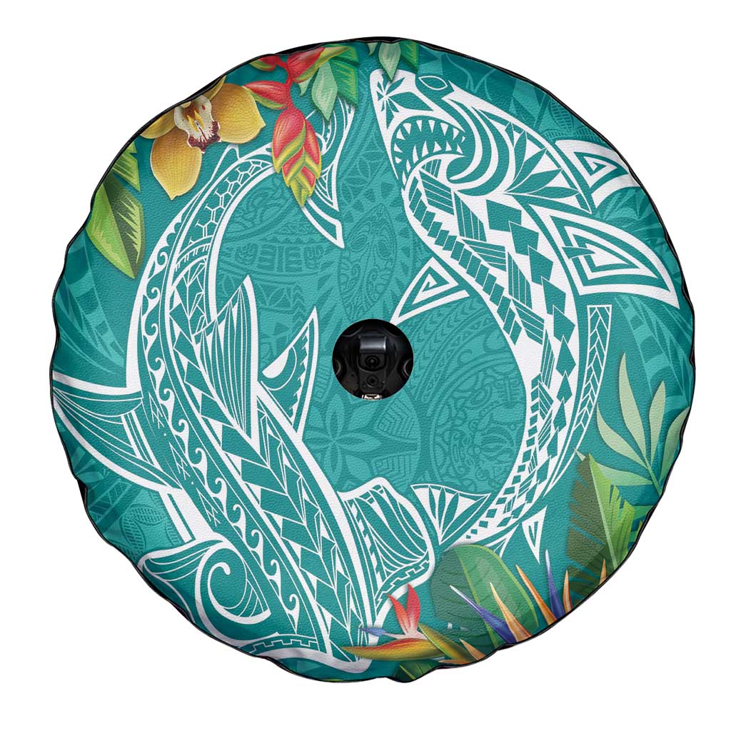 Polynesia Spare Tire Cover Sharks Duo Tropical Teal