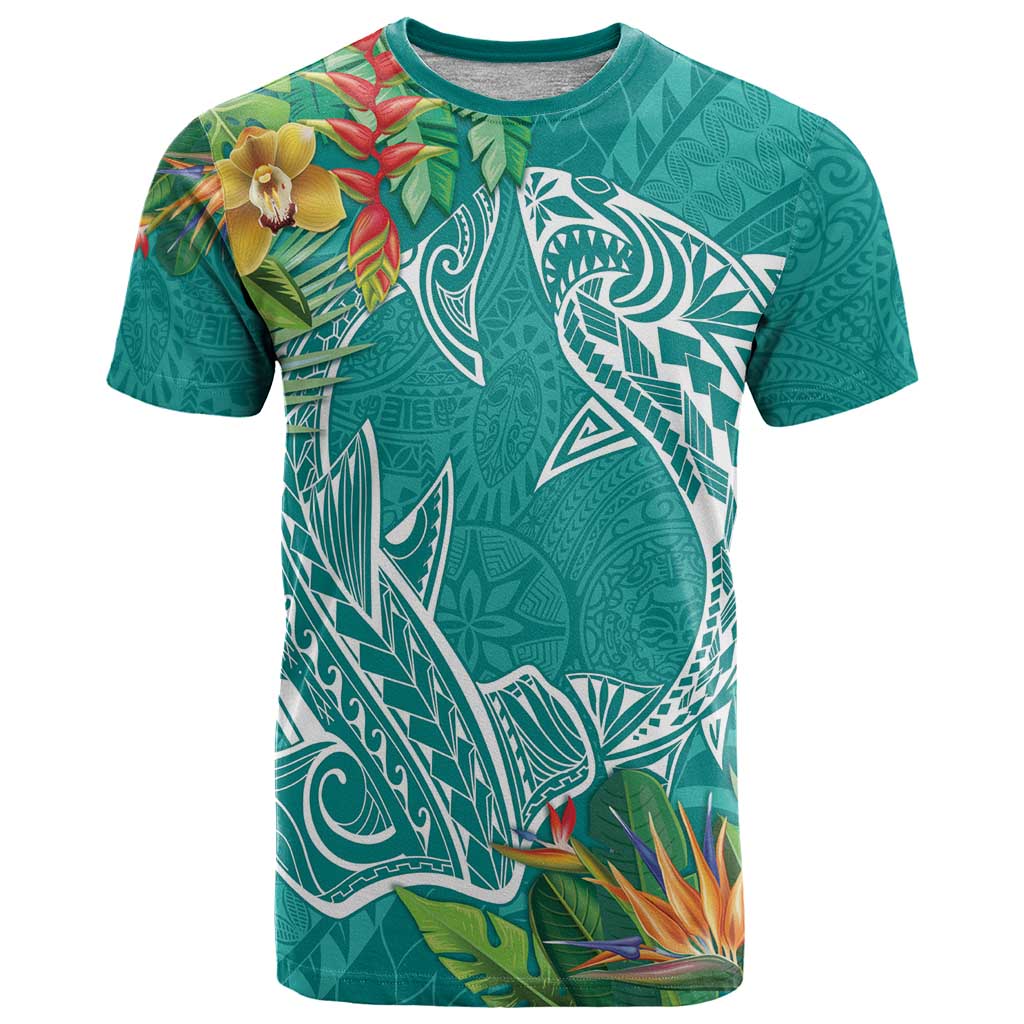 Polynesia T Shirt Sharks Duo Tropical Teal LT7 Teal - Polynesian Pride