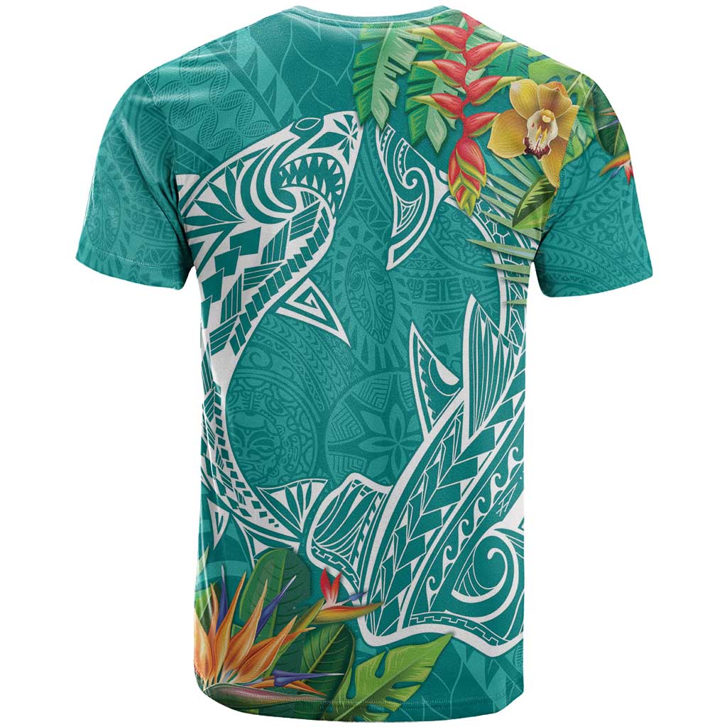 Polynesia T Shirt Sharks Duo Tropical Teal LT7 - Polynesian Pride
