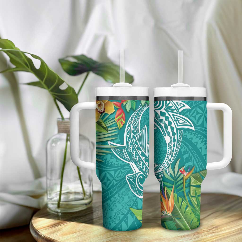 Polynesia Tumbler With Handle Sharks Duo Tropical Teal