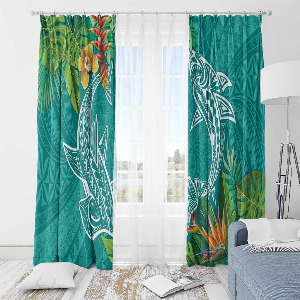 Polynesia Window Curtain Sharks Duo Tropical Teal