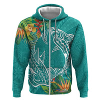 Polynesia Zip Hoodie Sharks Duo Tropical Teal LT7 Zip Hoodie Teal - Polynesian Pride