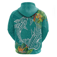 Polynesia Zip Hoodie Sharks Duo Tropical Teal LT7 - Polynesian Pride