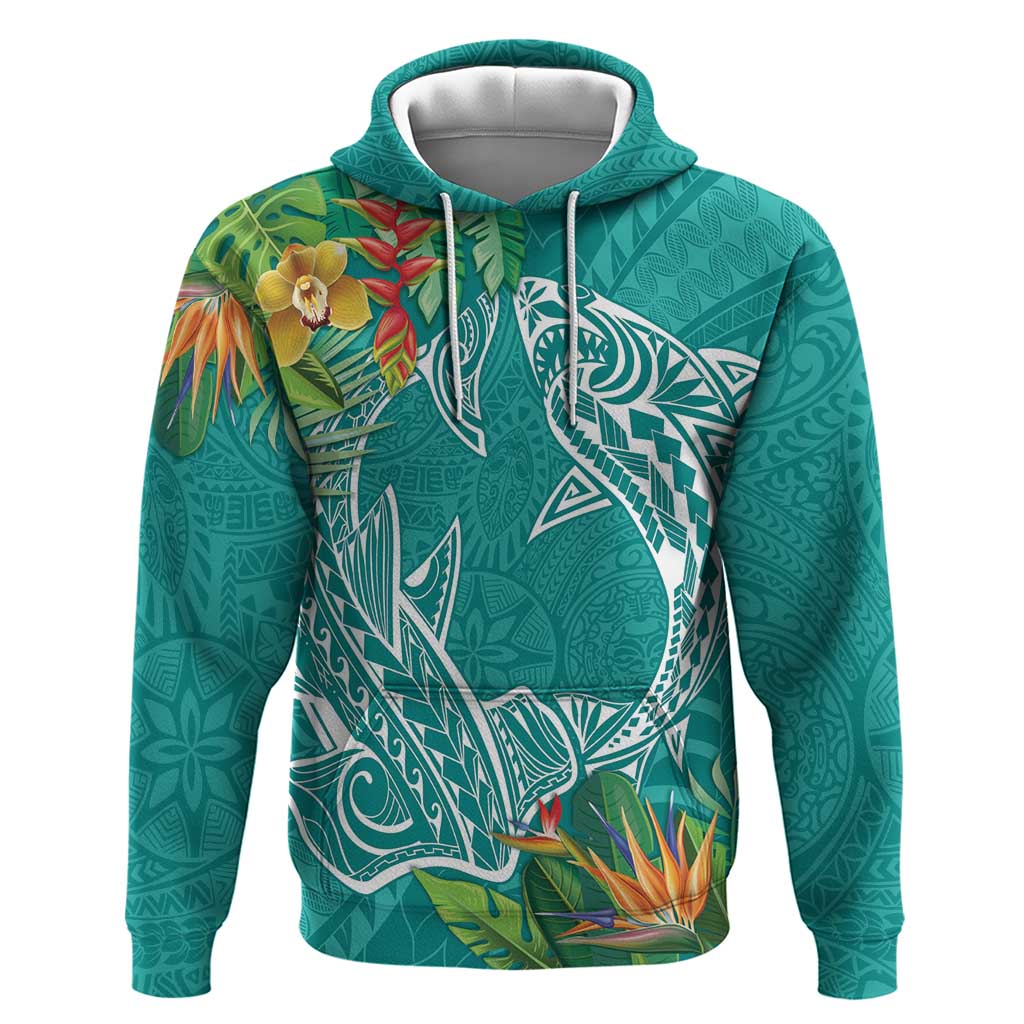 Polynesia Zip Hoodie Sharks Duo Tropical Teal LT7 Pullover Hoodie Teal - Polynesian Pride