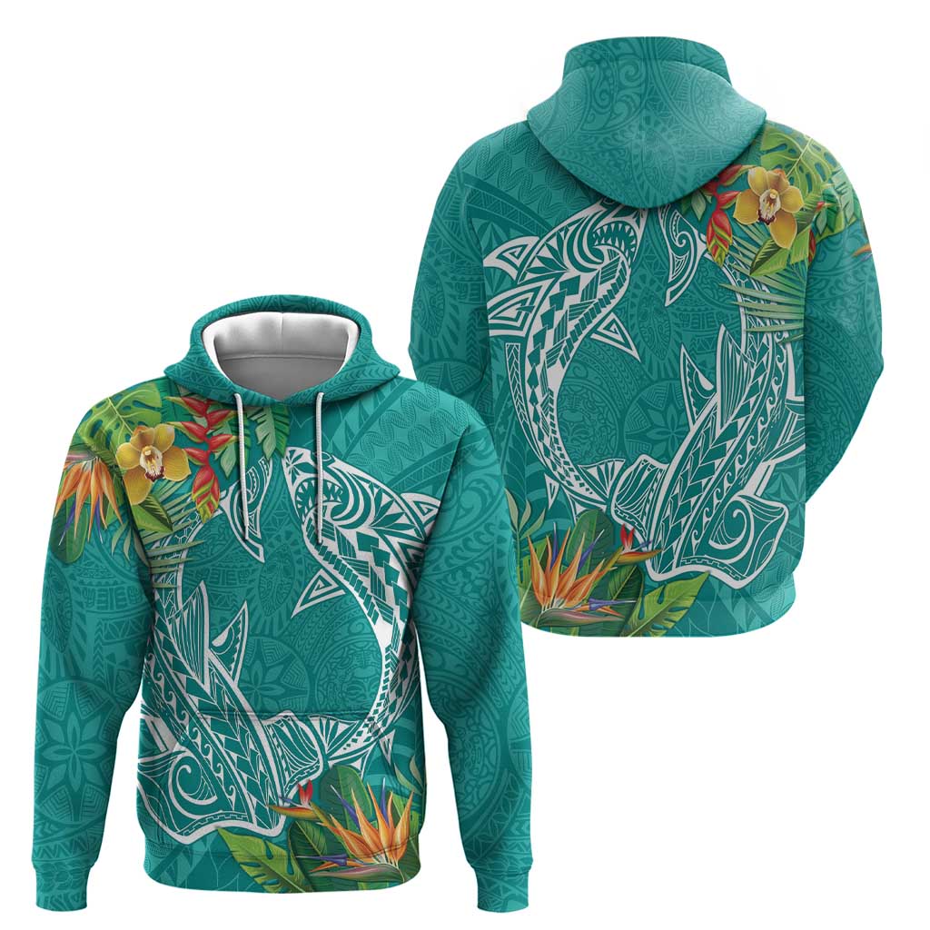 Polynesia Zip Hoodie Sharks Duo Tropical Teal LT7 - Polynesian Pride