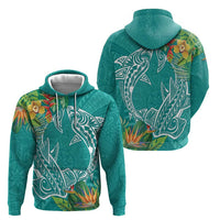 Polynesia Zip Hoodie Sharks Duo Tropical Teal LT7 - Polynesian Pride