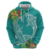 Polynesia Zip Hoodie Sharks Duo Tropical Teal LT7 - Polynesian Pride