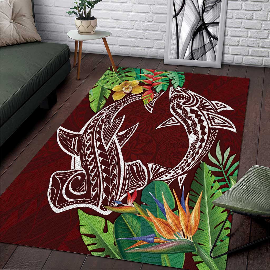 Polynesia Area Rug Sharks Duo Tropical Oxblood