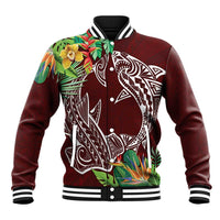 Polynesia Baseball Jacket Sharks Duo Tropical Oxblood LT7 Unisex Oxblood - Polynesian Pride