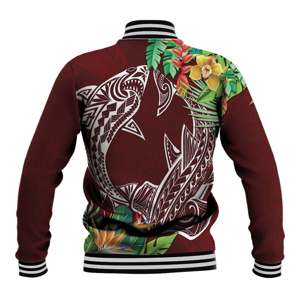 Polynesia Baseball Jacket Sharks Duo Tropical Oxblood LT7 - Polynesian Pride