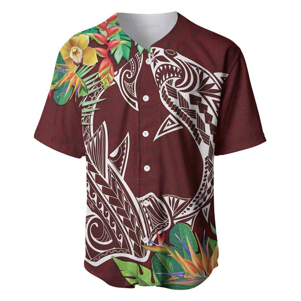 Polynesia Baseball Jersey Sharks Duo Tropical Oxblood LT7 Oxblood - Polynesian Pride