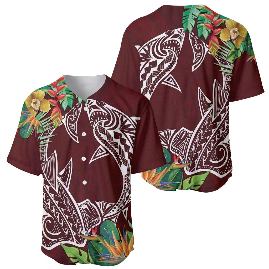 Polynesia Baseball Jersey Sharks Duo Tropical Oxblood LT7 - Polynesian Pride