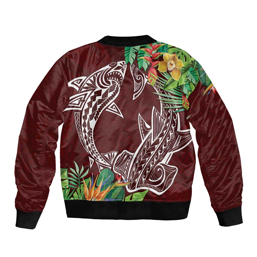 Polynesia Bomber Jacket Sharks Duo Tropical Oxblood