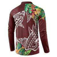 Polynesia Button Sweatshirt Sharks Duo Tropical Oxblood LT7 - Polynesian Pride