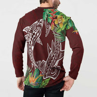 Polynesia Button Sweatshirt Sharks Duo Tropical Oxblood LT7 - Polynesian Pride