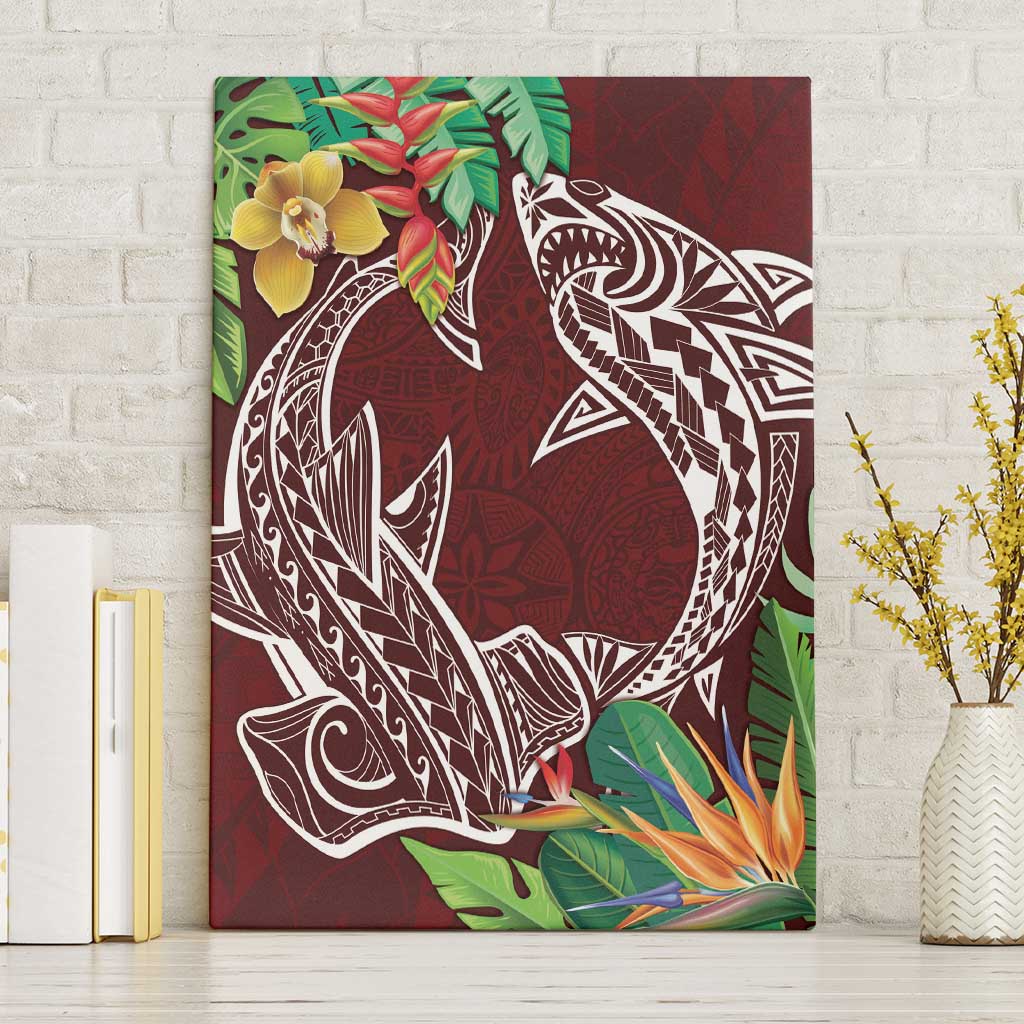 Polynesia Canvas Wall Art Sharks Duo Tropical Oxblood