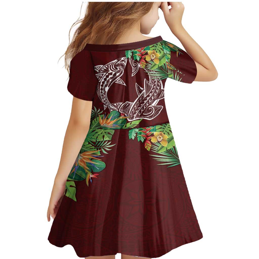 Polynesia Family Matching Mermaid Dress and Hawaiian Shirt Sharks Duo Tropical Oxblood