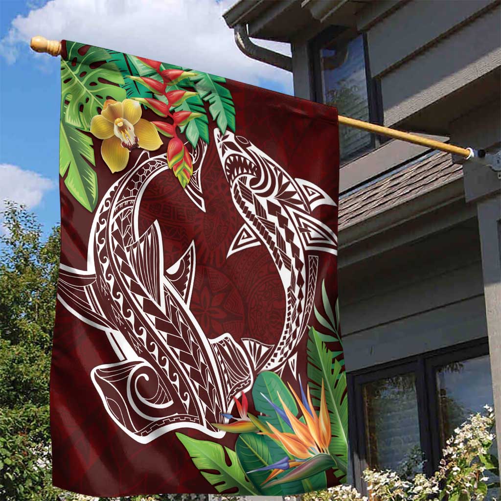 Polynesia Garden Flag Sharks Duo Tropical Oxblood