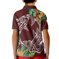 Polynesia Kid Polo Shirt Sharks Duo Tropical Oxblood LT7 - Polynesian Pride