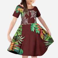 Polynesia Kid Short Sleeve Dress Sharks Duo Tropical Oxblood LT7 KID Oxblood - Polynesian Pride