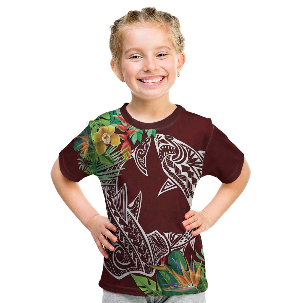 Polynesia Kid T Shirt Sharks Duo Tropical Oxblood LT7 Oxblood - Polynesian Pride