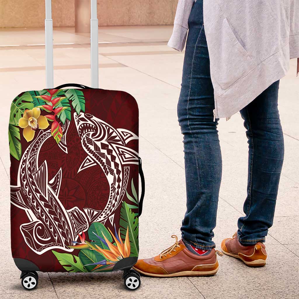 Polynesia Luggage Cover Sharks Duo Tropical Oxblood