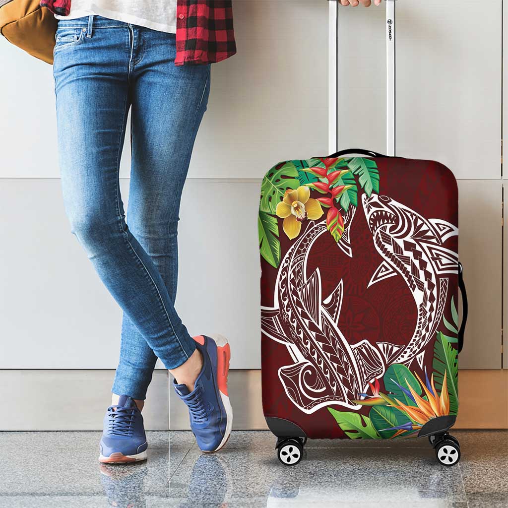 Polynesia Luggage Cover Sharks Duo Tropical Oxblood