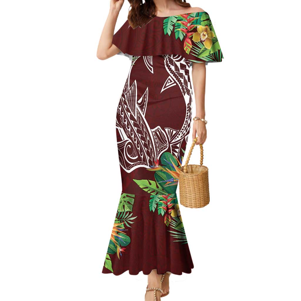 Polynesia Mermaid Dress Sharks Duo Tropical Oxblood LT7 Women Oxblood - Polynesian Pride