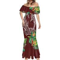 Polynesia Mermaid Dress Sharks Duo Tropical Oxblood LT7 - Polynesian Pride
