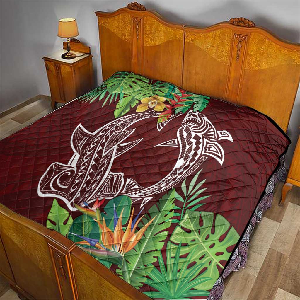 Polynesia Quilt Sharks Duo Tropical Oxblood LT7 - Polynesian Pride