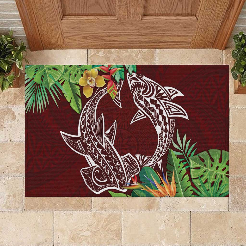 Polynesia Rubber Doormat Sharks Duo Tropical Oxblood LT7 Oxblood - Polynesian Pride