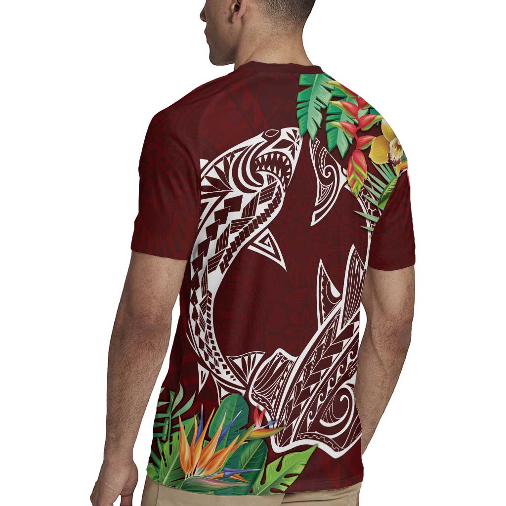 Polynesia Rugby Jersey Sharks Duo Tropical Oxblood
