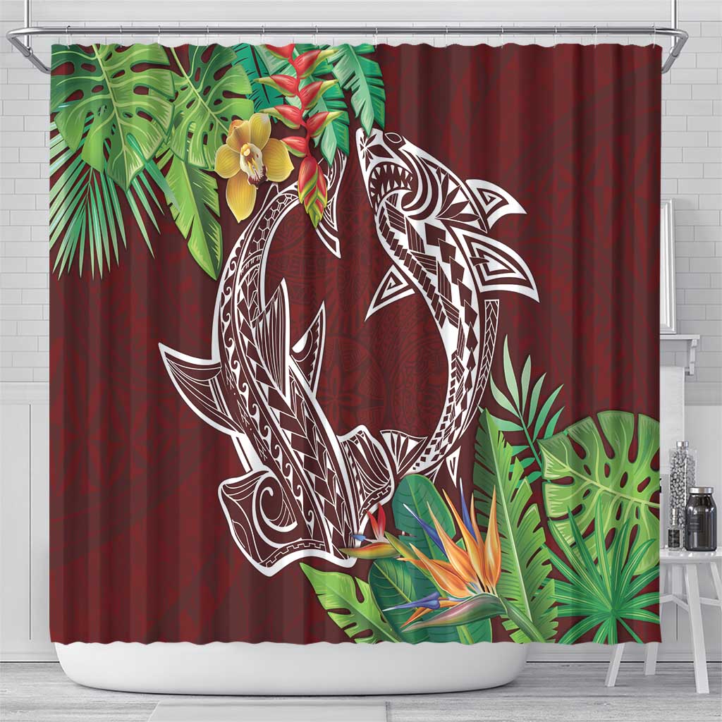 Polynesia Shower Curtain Sharks Duo Tropical Oxblood LT7 - Polynesian Pride