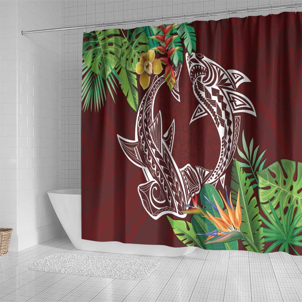 Polynesia Shower Curtain Sharks Duo Tropical Oxblood LT7 - Polynesian Pride