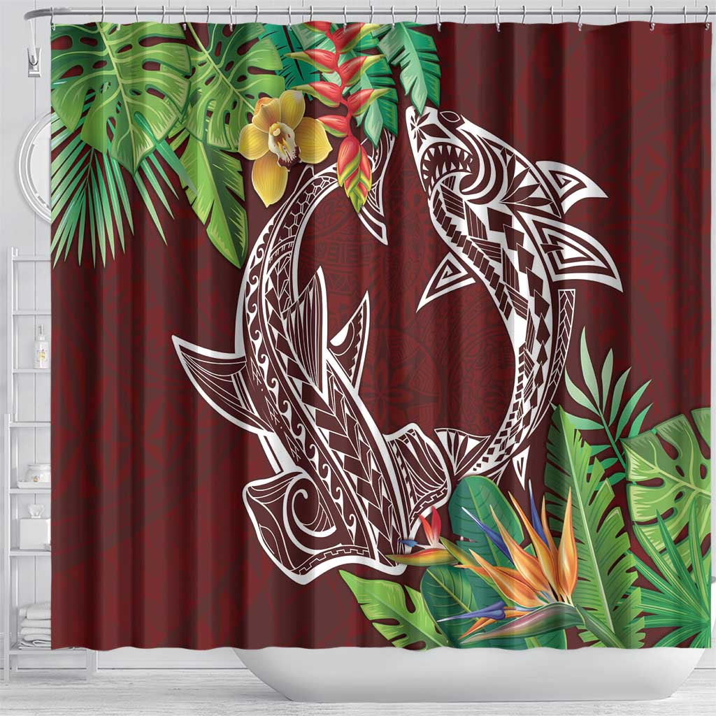 Polynesia Shower Curtain Sharks Duo Tropical Oxblood LT7 - Polynesian Pride