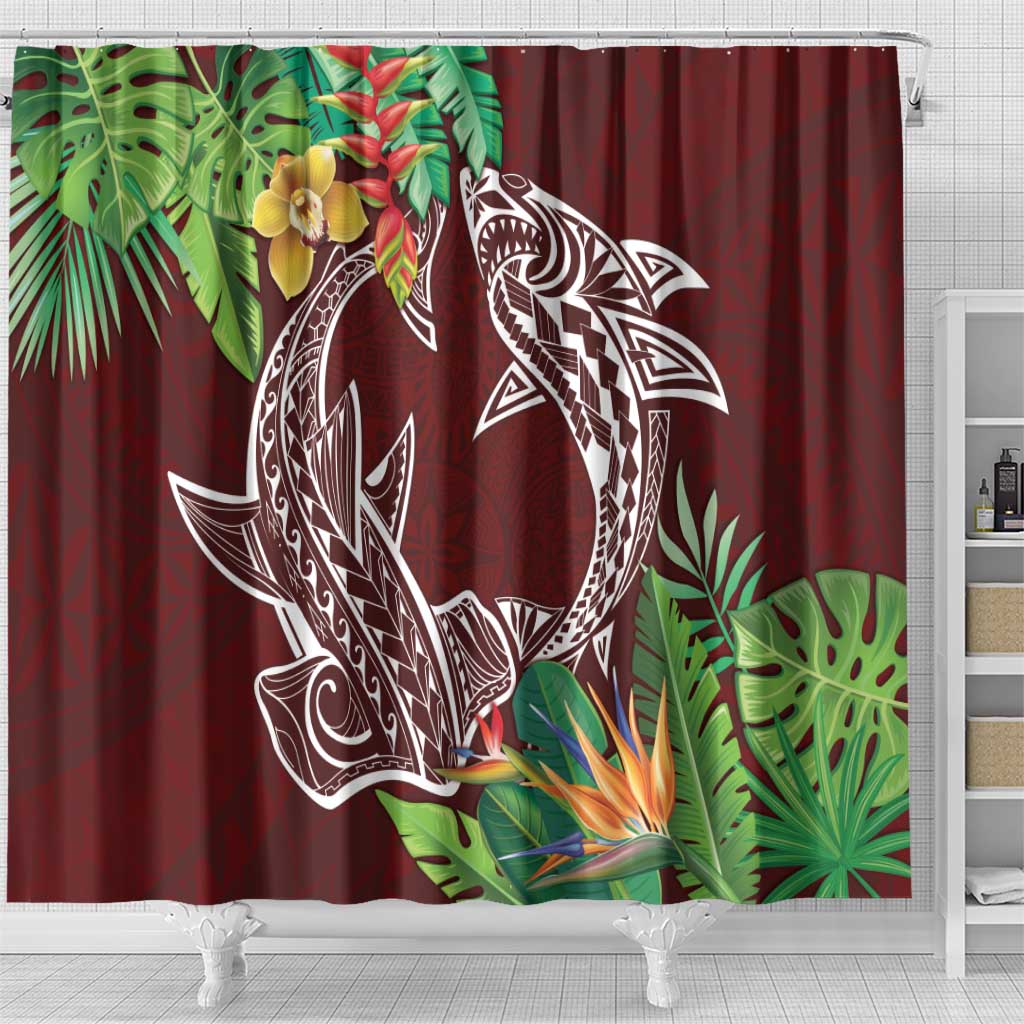 Polynesia Shower Curtain Sharks Duo Tropical Oxblood LT7 - Polynesian Pride