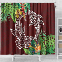 Polynesia Shower Curtain Sharks Duo Tropical Oxblood LT7 - Polynesian Pride