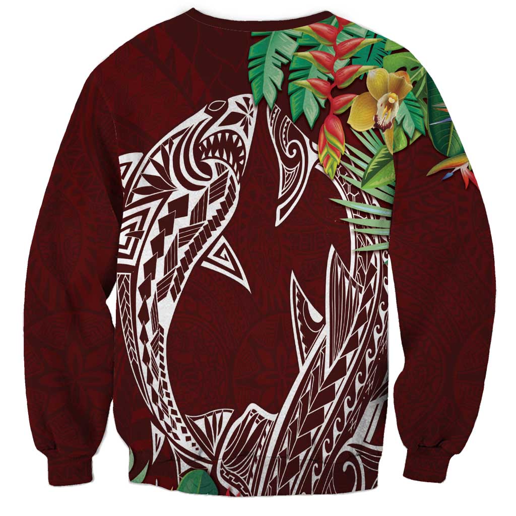 Polynesia Sweatshirt Sharks Duo Tropical Oxblood LT7 - Polynesian Pride