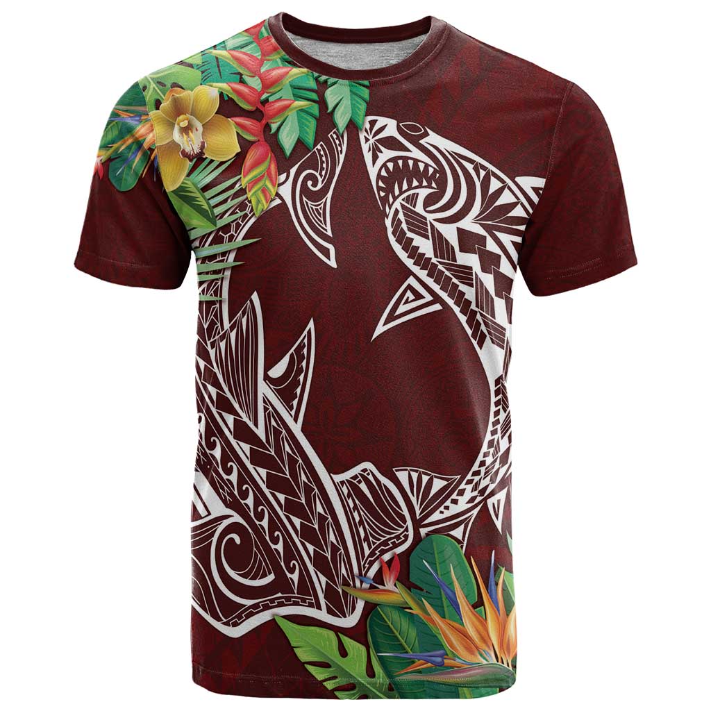 Polynesia T Shirt Sharks Duo Tropical Oxblood LT7 Oxblood - Polynesian Pride