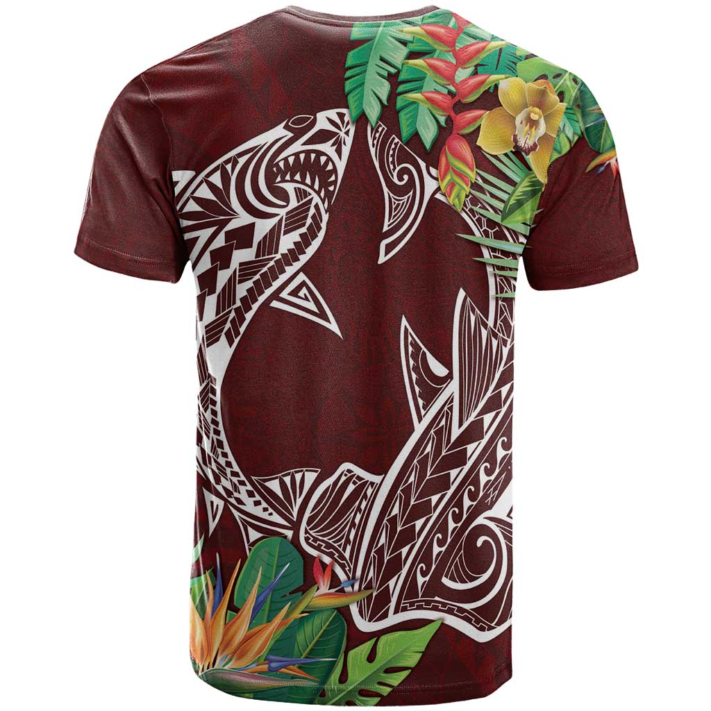 Polynesia T Shirt Sharks Duo Tropical Oxblood LT7 - Polynesian Pride