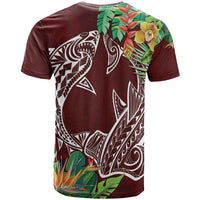 Polynesia T Shirt Sharks Duo Tropical Oxblood LT7 - Polynesian Pride
