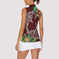 Polynesia Women Sleeveless Polo Shirt Sharks Duo Tropical Oxblood LT7 - Polynesian Pride