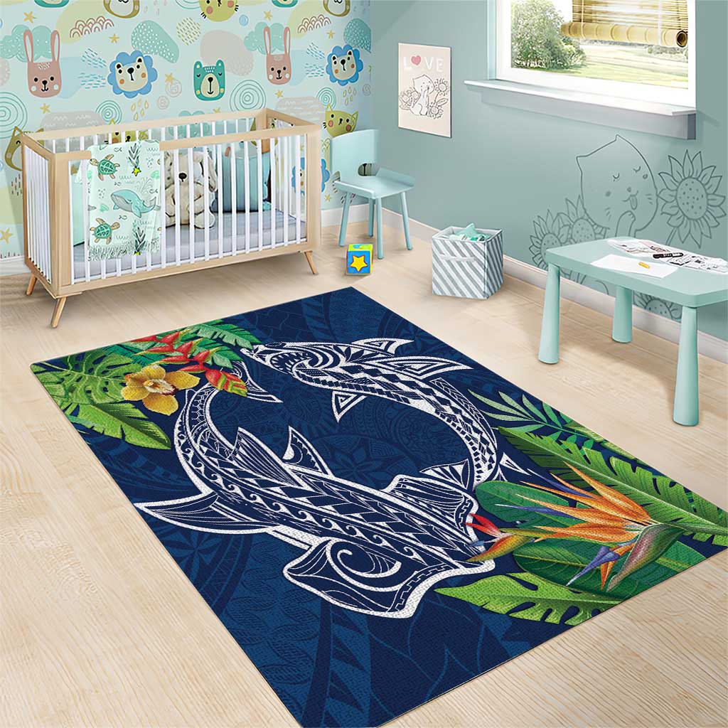 Polynesia Area Rug Sharks Duo Tropical Navy