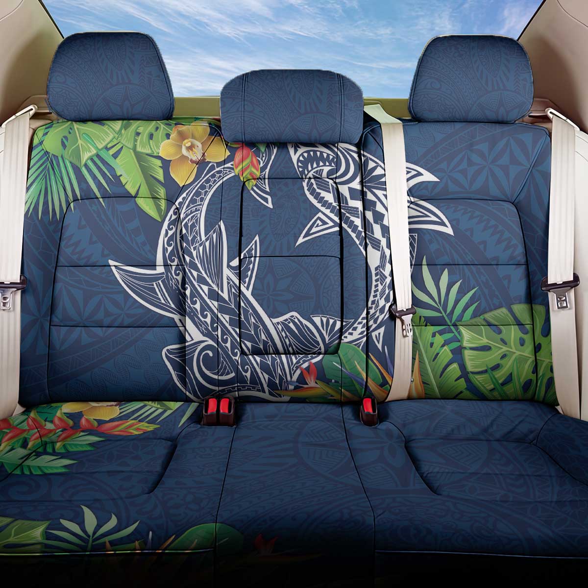 Polynesia Back Car Seat Cover Sharks Duo Tropical Navy