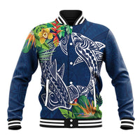 Polynesia Baseball Jacket Sharks Duo Tropical Navy LT7 Unisex Navy - Polynesian Pride