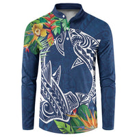 Polynesia Button Sweatshirt Sharks Duo Tropical Navy LT7 Navy - Polynesian Pride